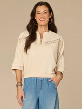 Banded Hem Crochet Detail Knit Top Birch