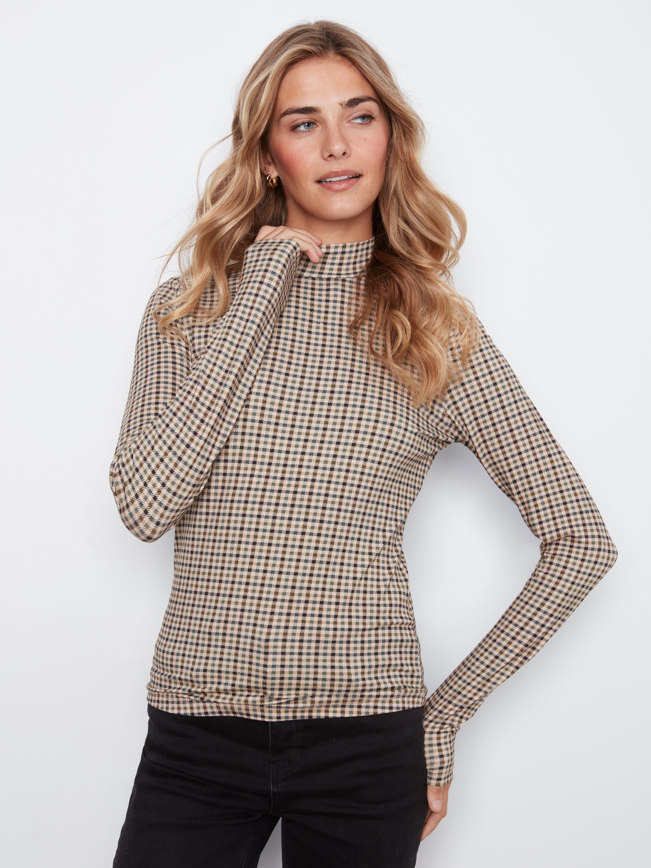 Burnout Mesh Mock Neck Long Sleeve Top Coffee