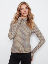 Burnout Mesh Mock Neck Long Sleeve Top Coffee