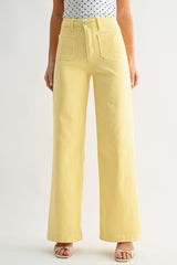 Mini Patch Pocket Wide Hem Flare Jeans Sunshine