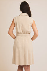 Collar Button Up Waist Tie Mini Dress Cream