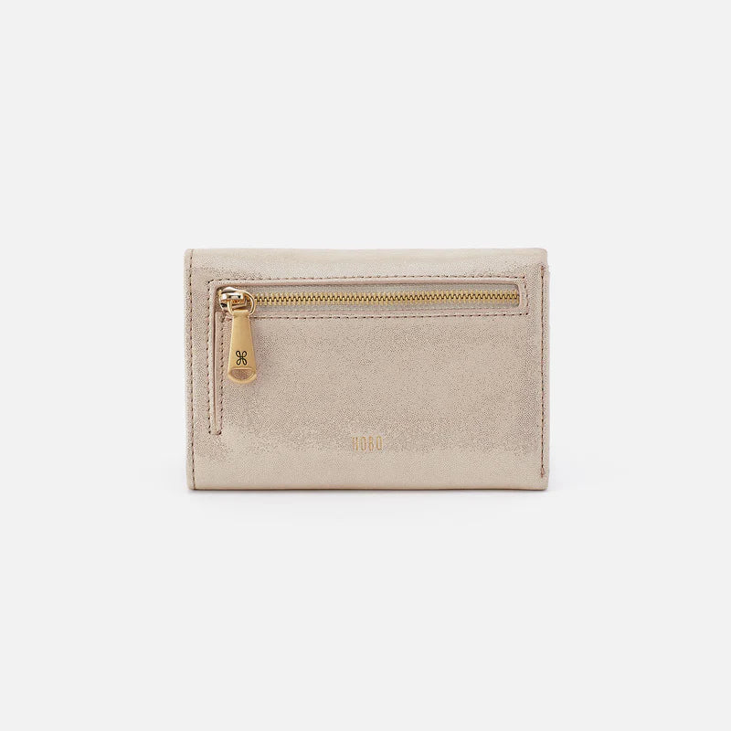 Jill Polished Leather Trifold Wallet Sand Shimmer