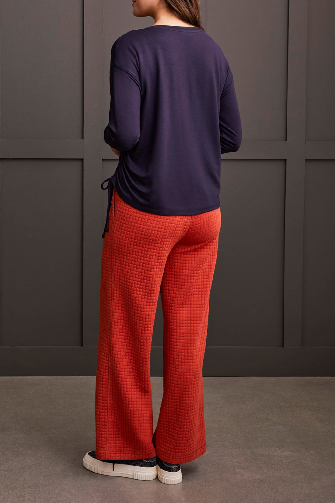 Side Ruched Crew Neck Long Sleeve Top Night Sky