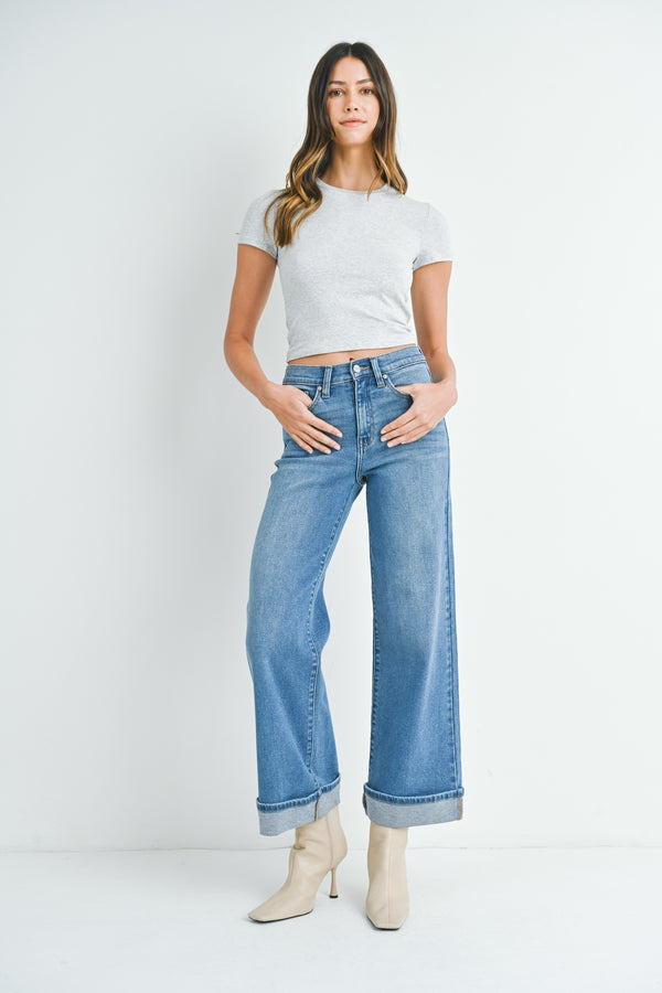 Cuffed Palazzo Jeans Medium Denim