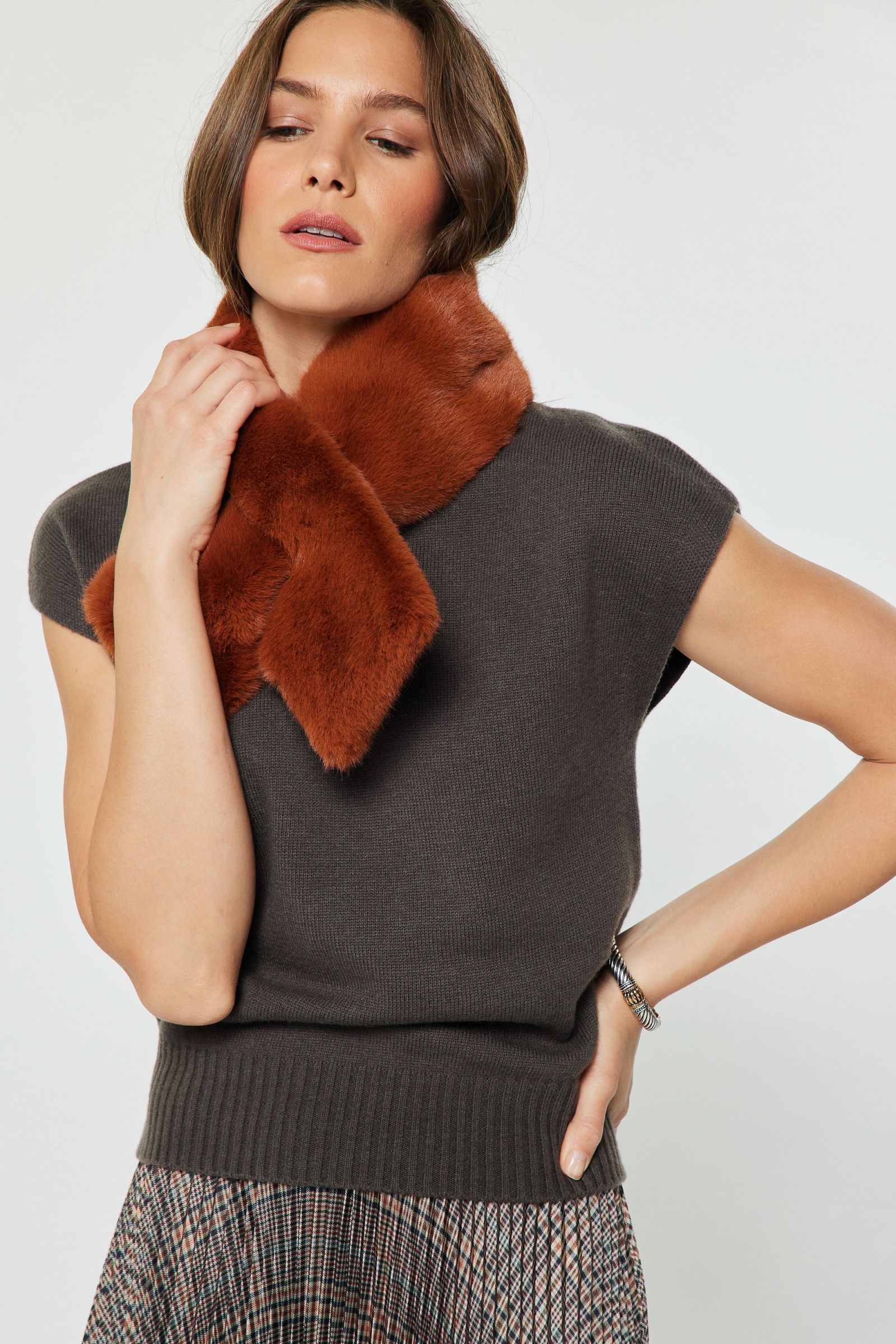 Long Fur Muffler Scarf Brick