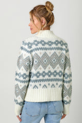 Oversize Fair Isle Mock Neck Sweater Ivory Mix