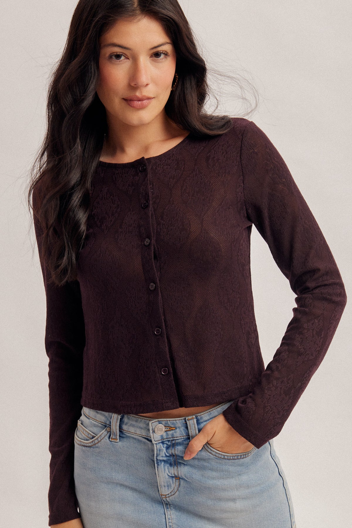 Knit Jacquard Button Down Cardigan Top