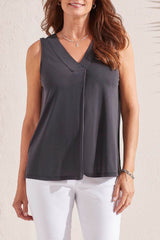 Pleated Sleeveless Modal Top Black