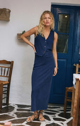 Gail Jersey Denim Midi Skirt Indigo