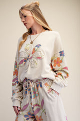 Floral Patch Washed Terry Pullover Khaki