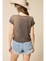 Free Bird America Faded Wash Crop Tee Espresso
