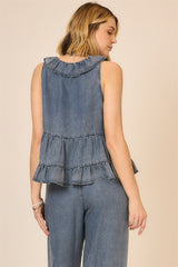 Chambray Ruffle Tank Dark Denim