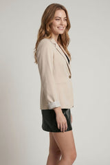 Striped Single Button Blazer Oat