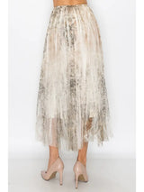 Vintage Print Mesh Pleated Maxi Skirt Taupe