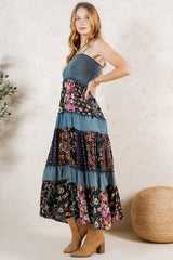 Western Spaghetti Strap Smocked Boho Maxi Floral