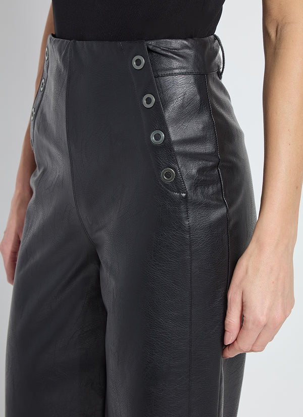 Odalis High Waist Vegan Leather Wide Leg Pants Black