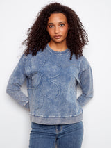 Flower Applique Long Sleeve Top Denim