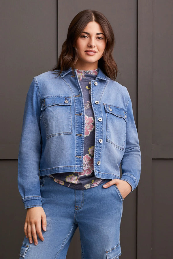 Patch Pocket Textured Denim Jacket Blue Delight