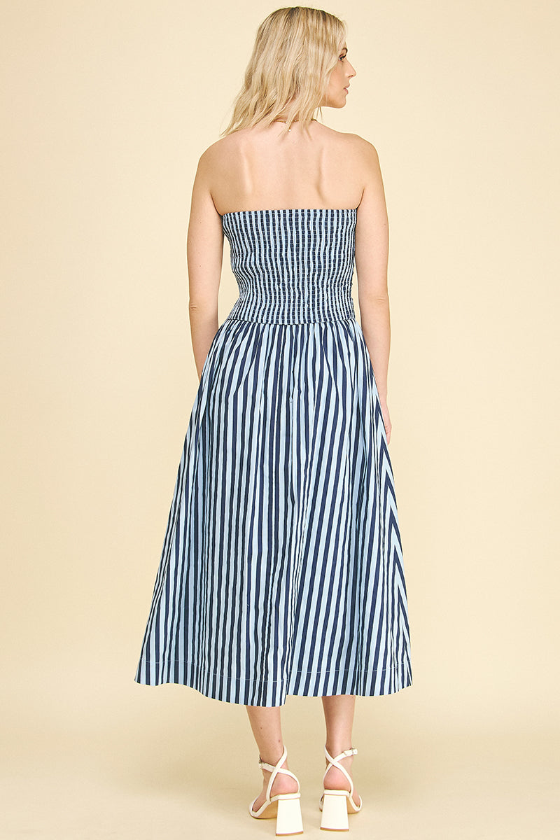 Stripe Tube Maxi Dress Navy + Blue