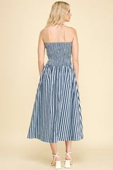 Stripe Tube Maxi Dress Navy + Blue