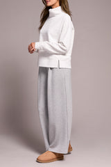 Textured Funnel Neck Long Sleeve Top Heather Frost Grey