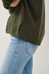 Center Seam Vneck Sweater Top Spruce