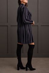Funnel Neck Jacquard Sweater Dress Charcoal