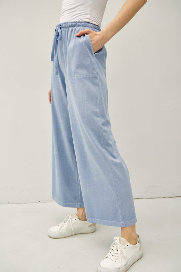 Elastic Waist Cotton Wide Leg Pants Denim