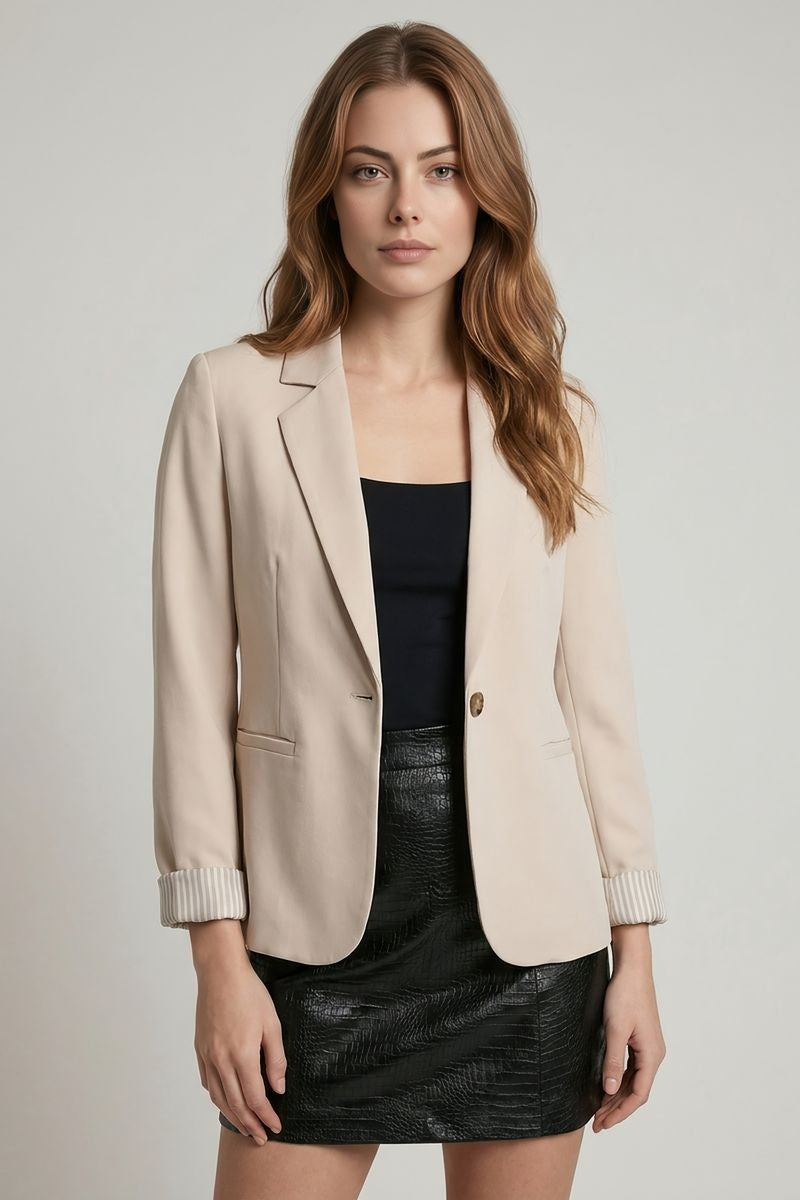 Striped Single Button Blazer Oat