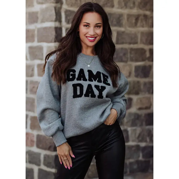 Textured Game Day Crew Neck Sweatshirt Dark Grey + Black