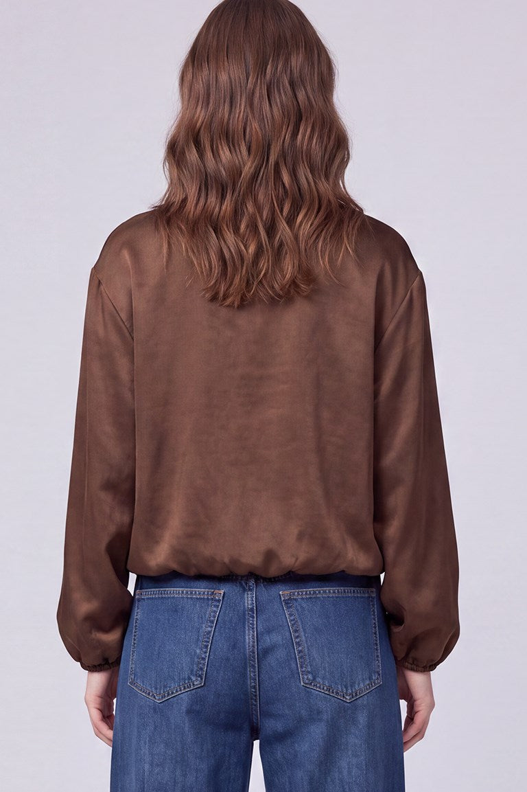 Satin Bubble Hem Zip Up Jacket