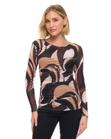 Mesh Retro Swirl Long Sleeve Top Brown