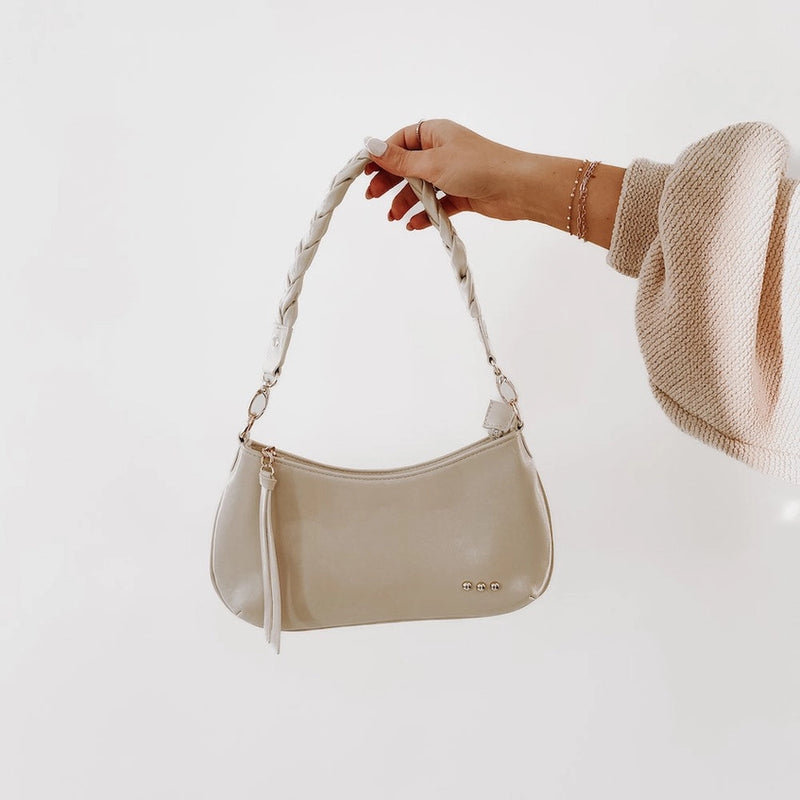 Brynlee Braided Leather Crossbody Shoulder Bag Cream