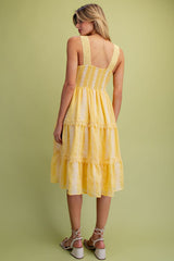 Crochet Embroidered Detailing Tiered Dress Yellow