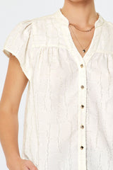Raw Frayed Textured Button Down Blouse White