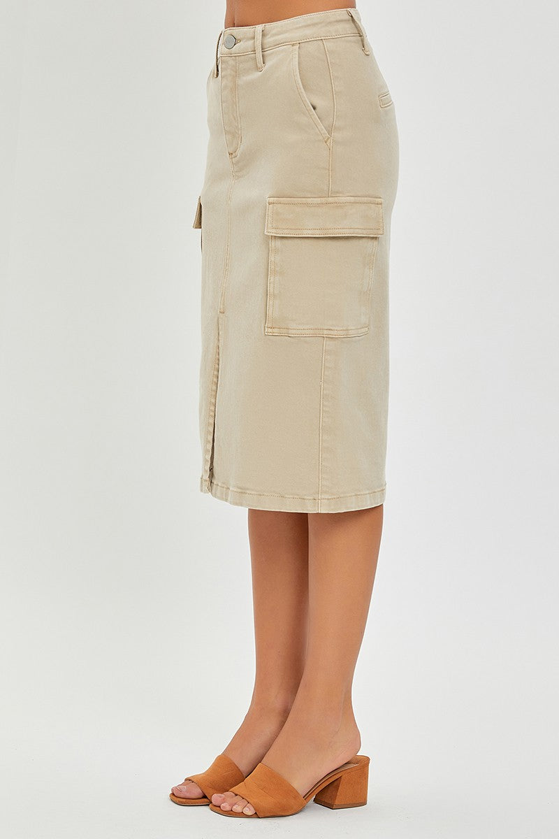High Rise Midi Cargo Skirt Sand