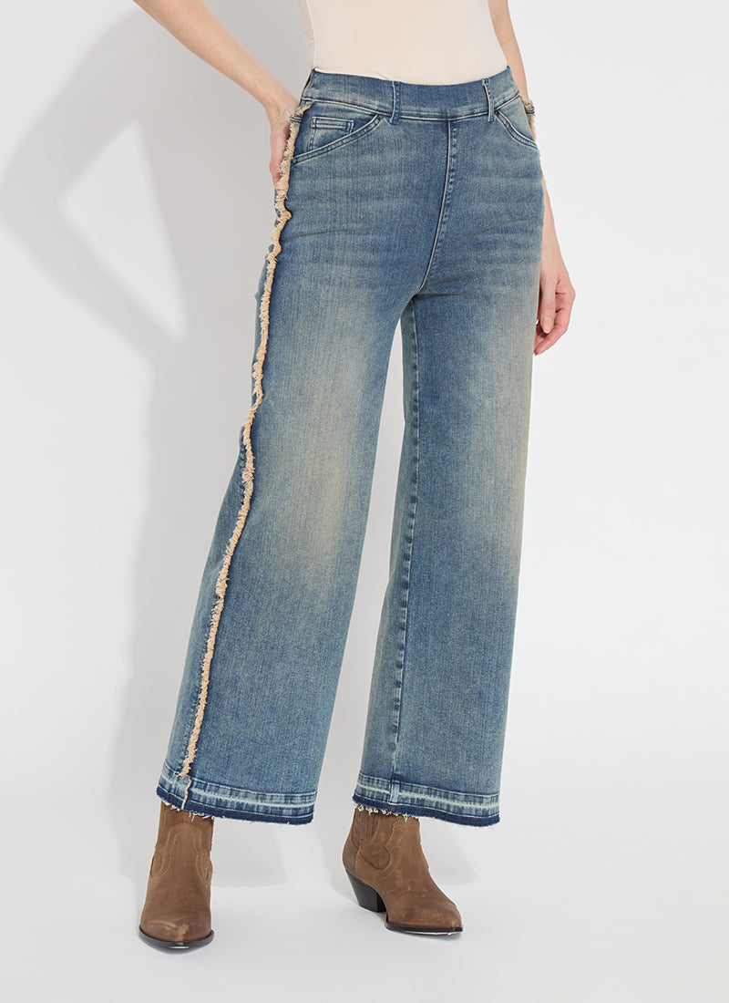Era High Rise Wide Leg Fray Piping Denim Pants Nutshell Dye Midwash