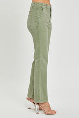 High Rise Side Twill Tape Detail Straight Pants Olive