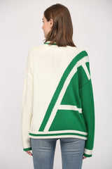 Pickleball Button Closure Cardigan Cream + Green