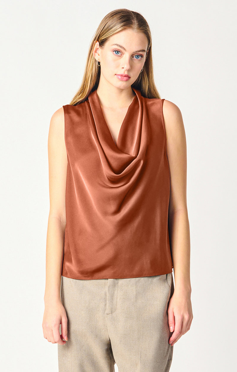 Drape Neck Satin Tank Copper