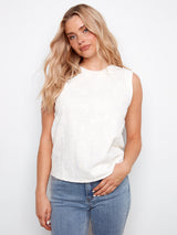 Tonal Floral Embroidered Relax Fit Tank White