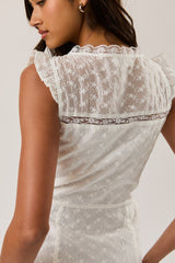Eyelet Lace Trim Mini Dress White