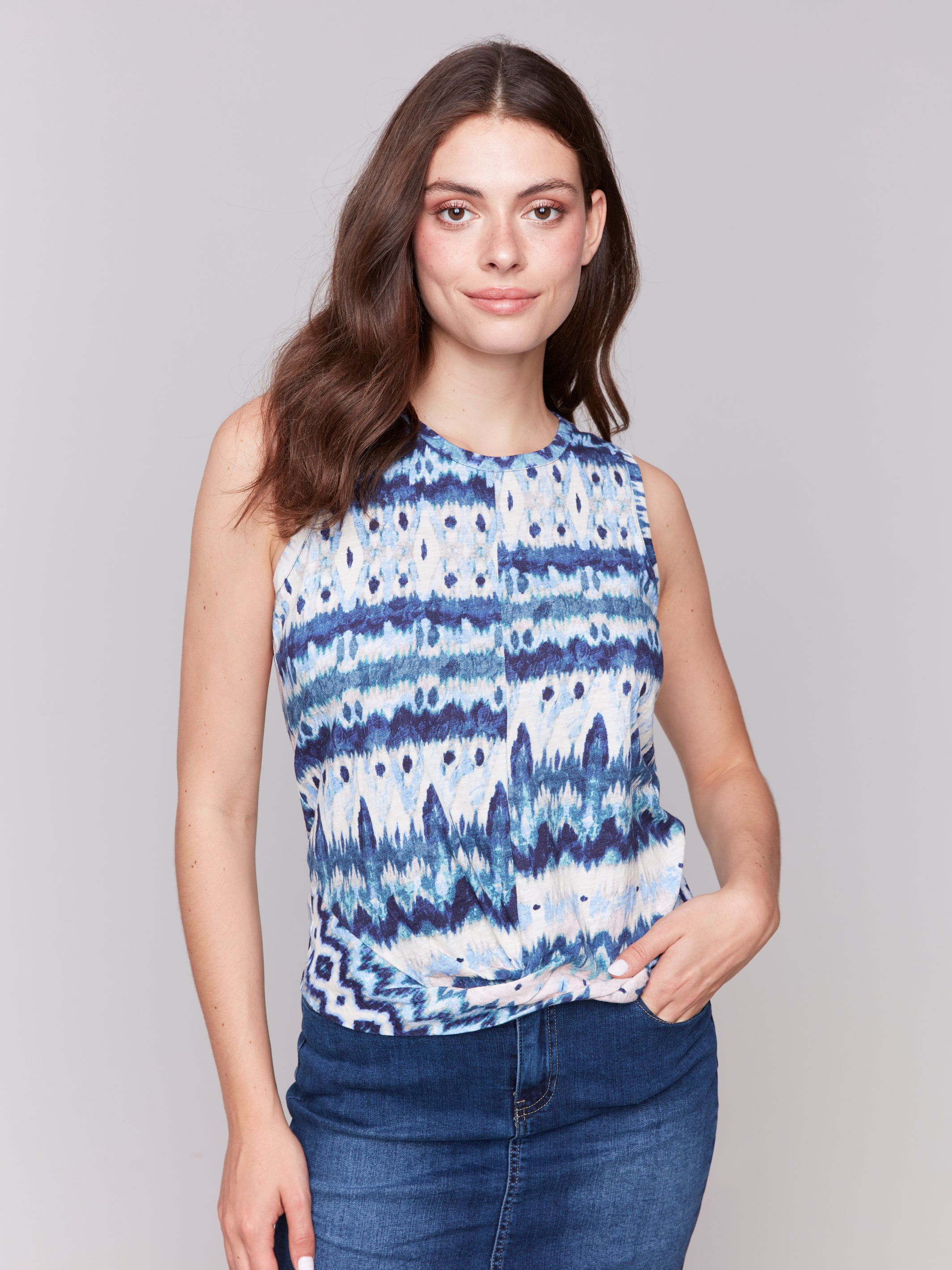 Knot Hem Printed Slub Tank Lake Tahoe