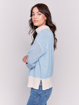 Colorblock Sleeves Turtleneck Sweater Heather Frost