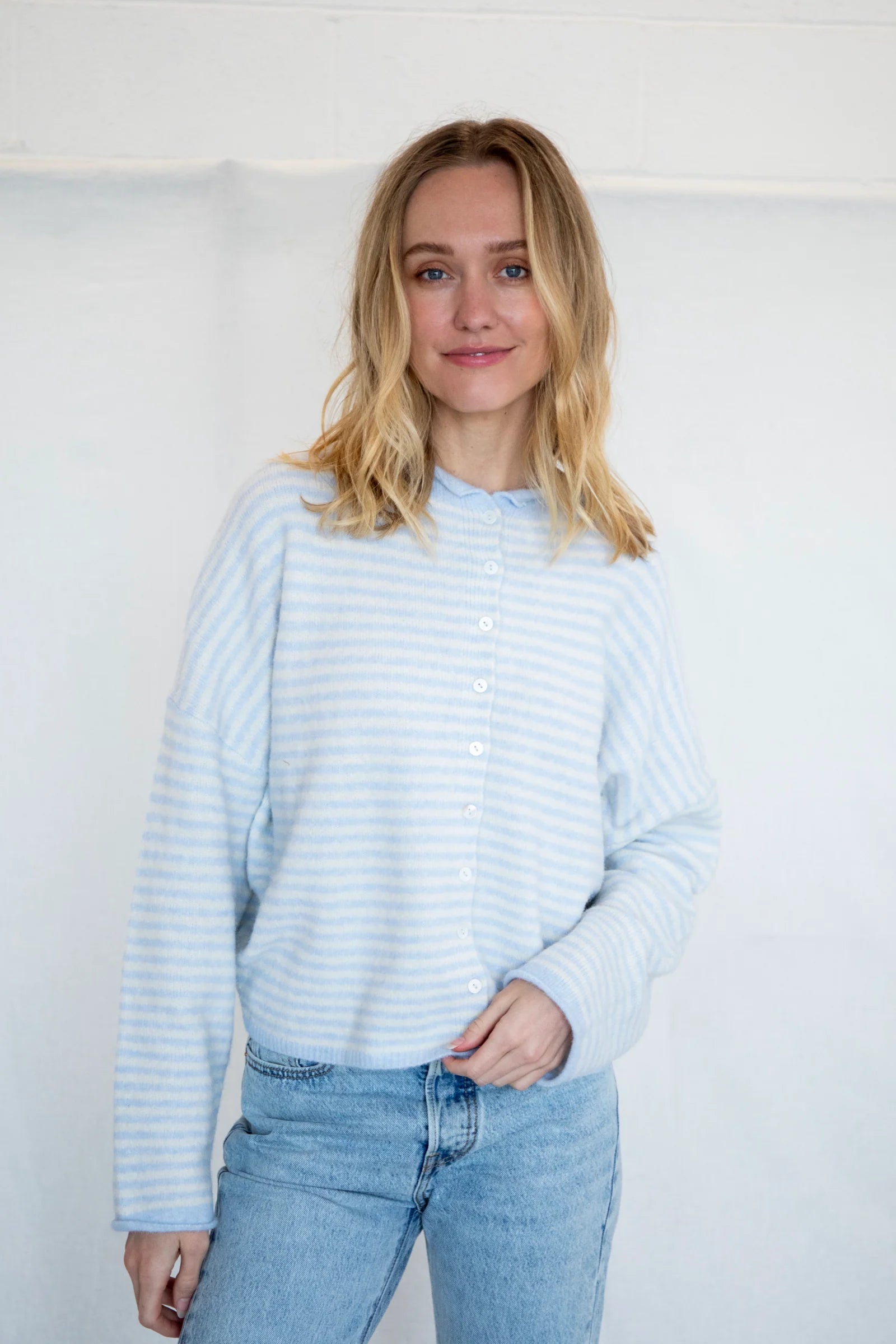Mini Stripe Piper Cardigan Light Blue