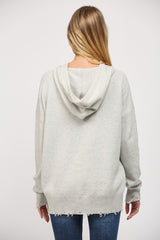 Flag Heart Distressed Hoodie Sweater Heather Grey