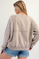 Mineral Washed Terry Knit Pullover Mocha