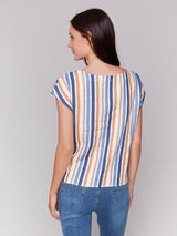 Stripe Linen Tied From Cap Sleeve Top Denim