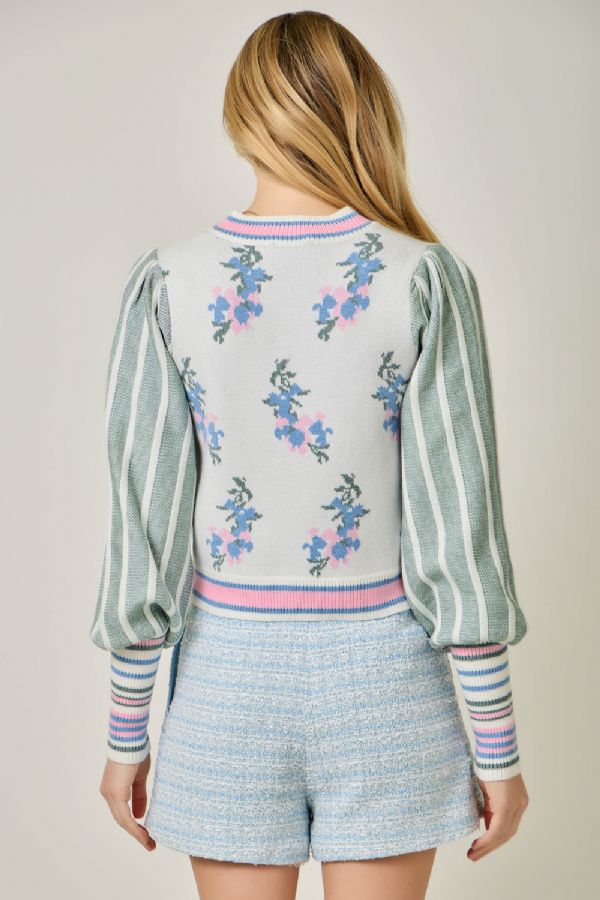 Floral Sweater Bomber Jacket Ivory