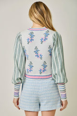 Floral Sweater Bomber Jacket Ivory